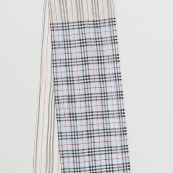 Burberry Stripe And Vintage Check Wool Silk Scarf - Picture 4 of 11